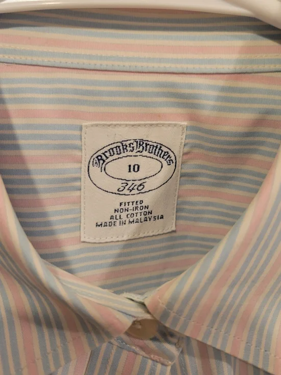 Brooks Brothers 346, size 10, White Shirt with Light Blue & Pink Stripes - Picture 3 of 5
